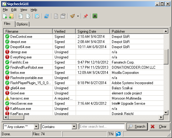 SigcheckGUI screenshot