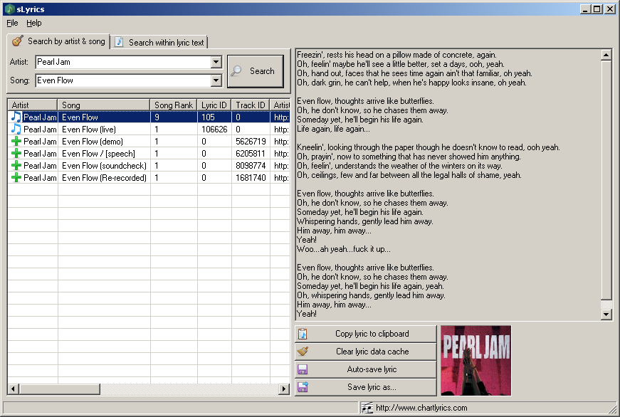 sLyrics screenshot